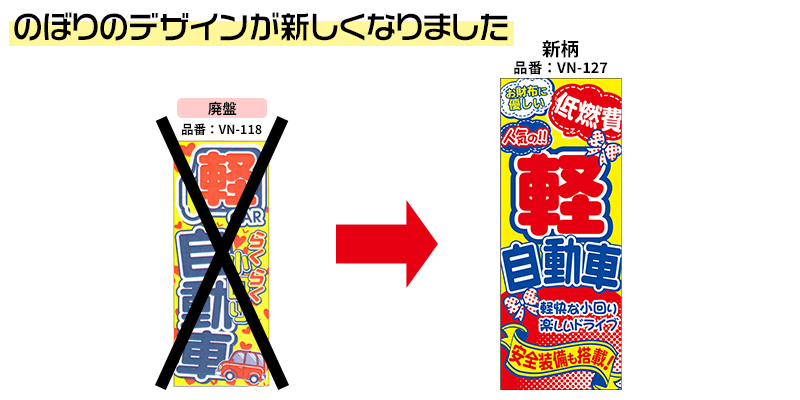 4枚組合せ】VN-127 大のぼり 軽自動車 | W700mm×H1800mm 自動車販売店
